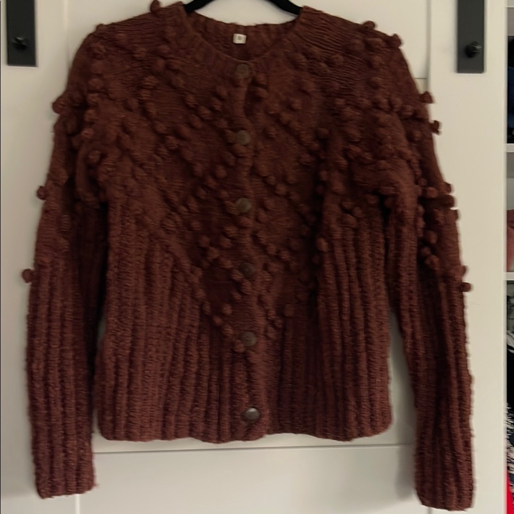 Warm Red Brown popcorn stitch Textured Women's Sweater wool